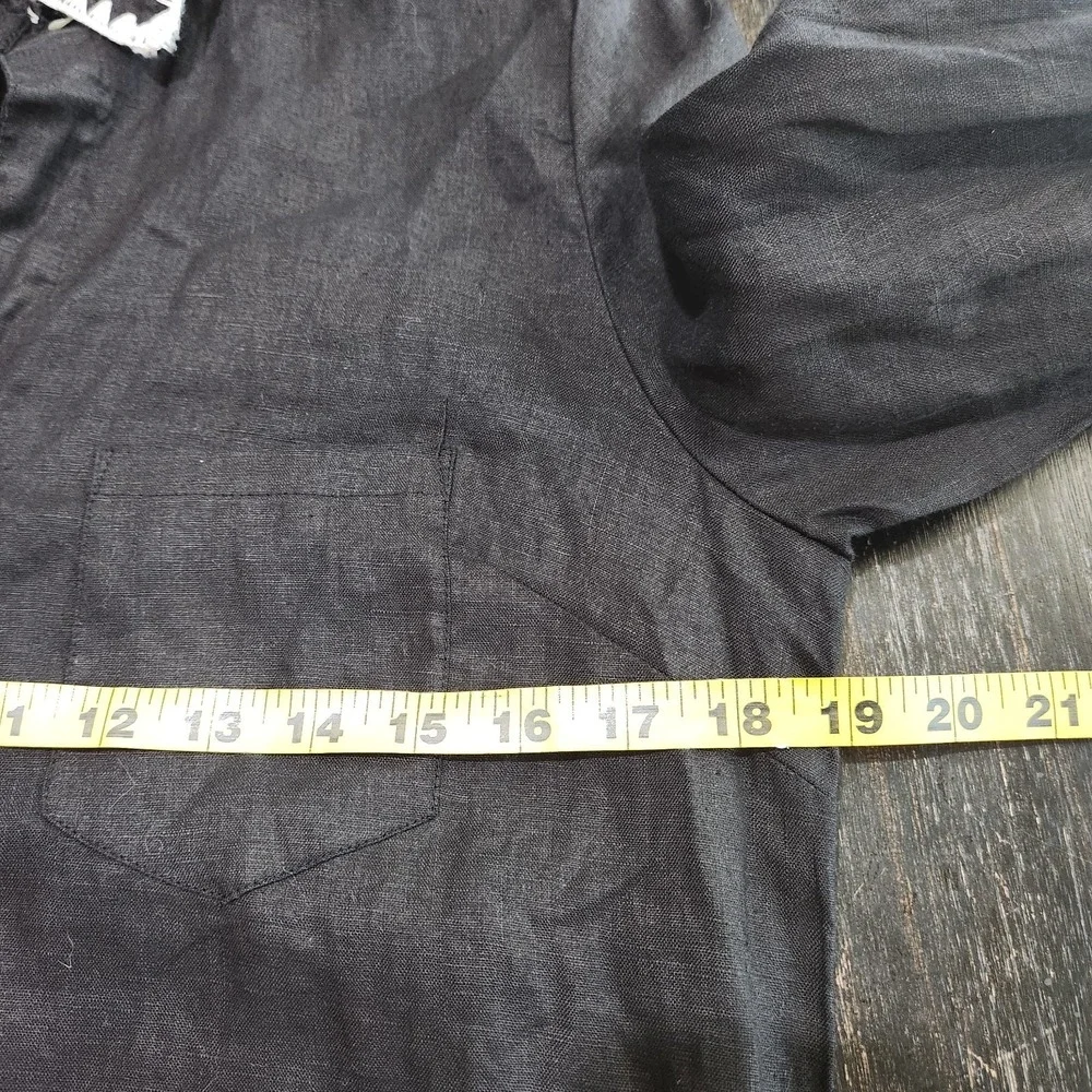 Magaschoni 100% Linen Maxi Shirt Dress Small Black Long Sleeve Resort Tab Sleeve